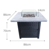 Outdoor Garden Gas Fire Pit Table Heater, Glass, Lava Rocks & Cover