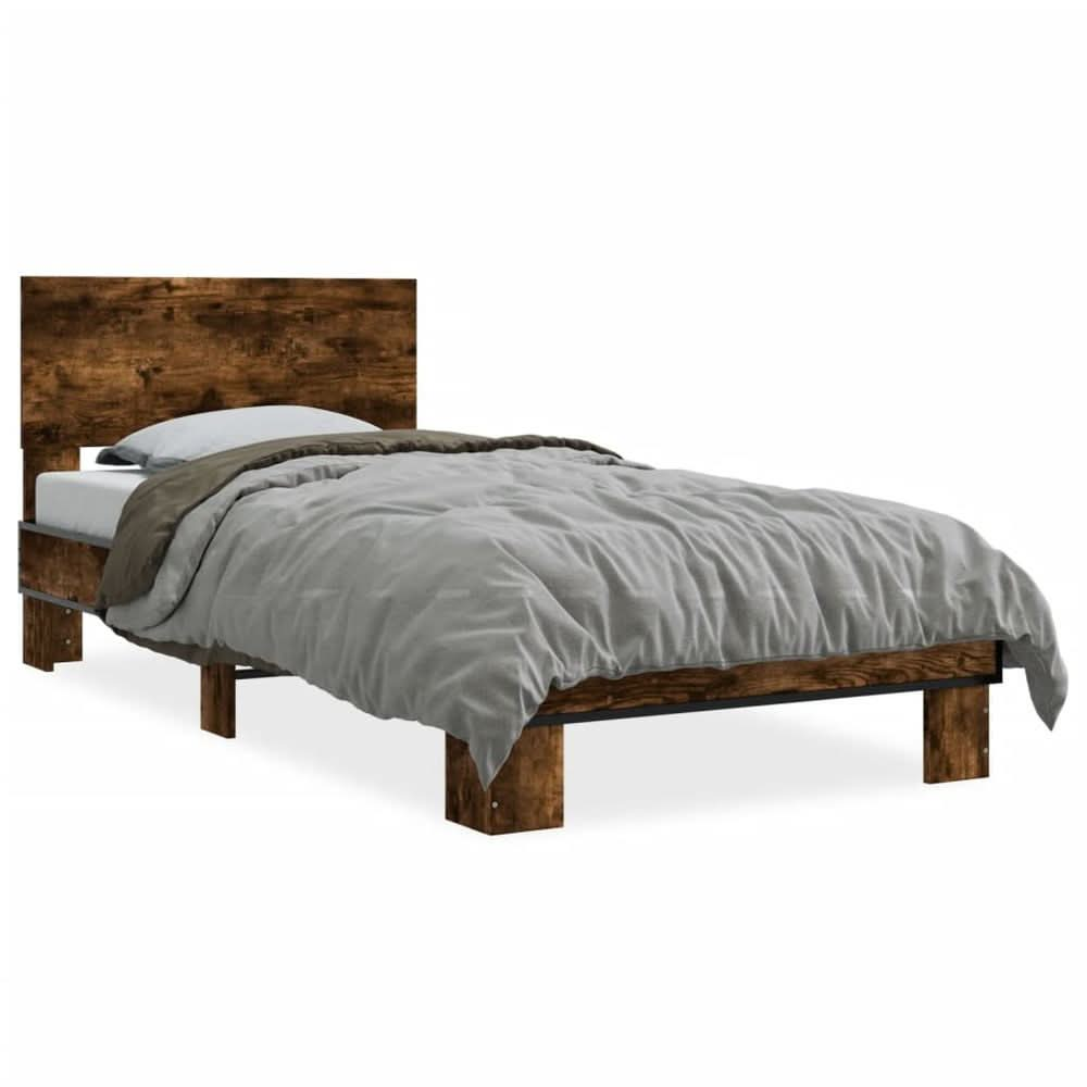 Bed Frame Black 90x190 cm Single Engineered Wood and Metal