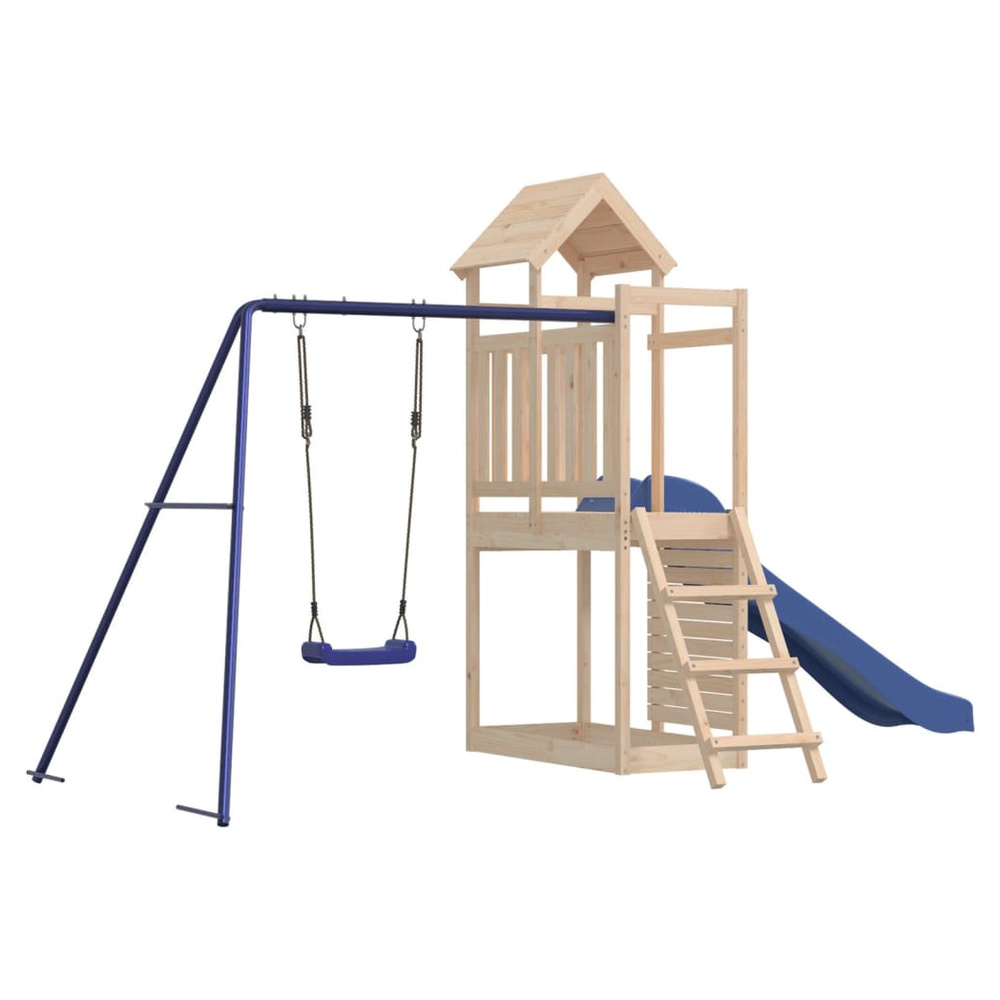 Playhouse with Slide Swing Rockwall Solid Wood Pine