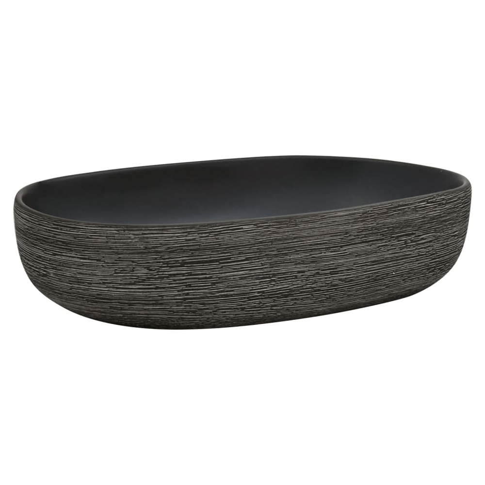 Countertop Basin Grey and Black Oval 59x40x14 cm Ceramic