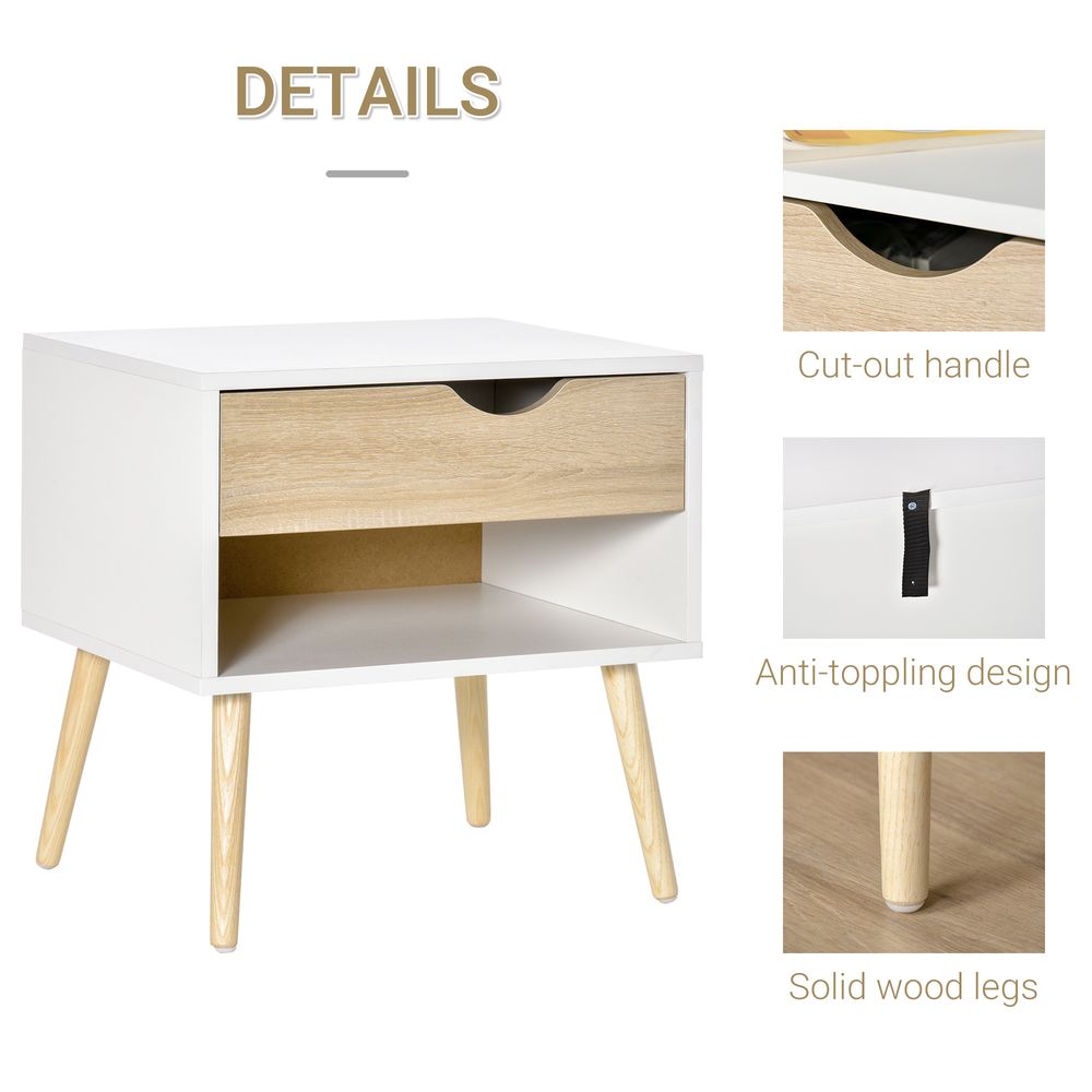 Bedside Table with Drawer and Shelf, Modern Nightstand, End Table