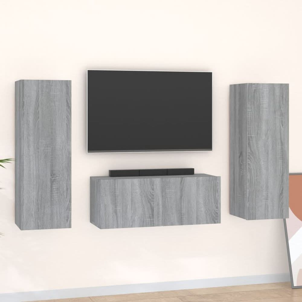 3 Piece TV Cabinet Set Smoked Oak Engineered Wood