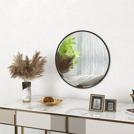 Wall Mirror for Living Room Bedroom, 61 cm Circle Bathroom Mirror, Black