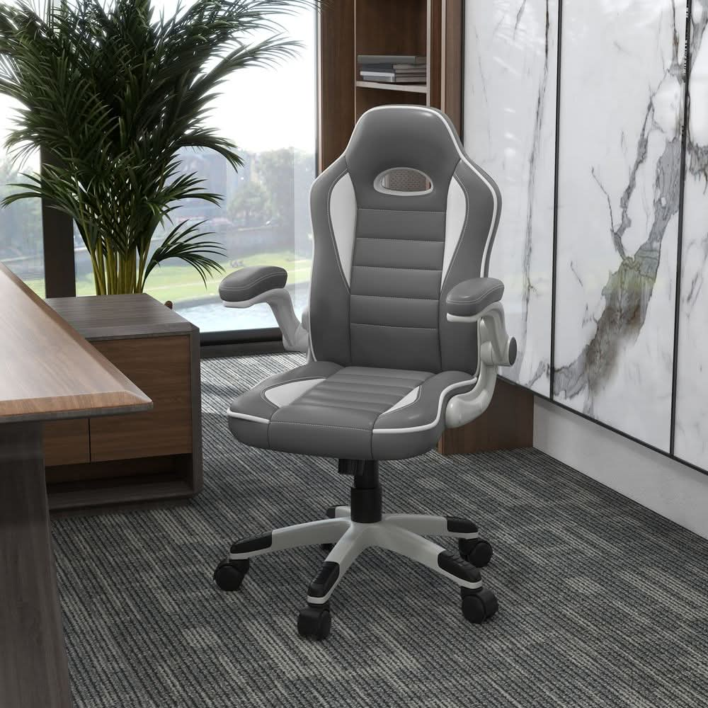 Racing Gaming Chair Height Adjustable Swivel Chair with Flip Up Armrests, Grey