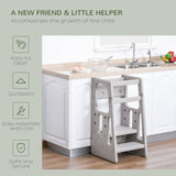 Kids Step Stool Adjustable Standing Platform Toddler Kitchen Stool Grey