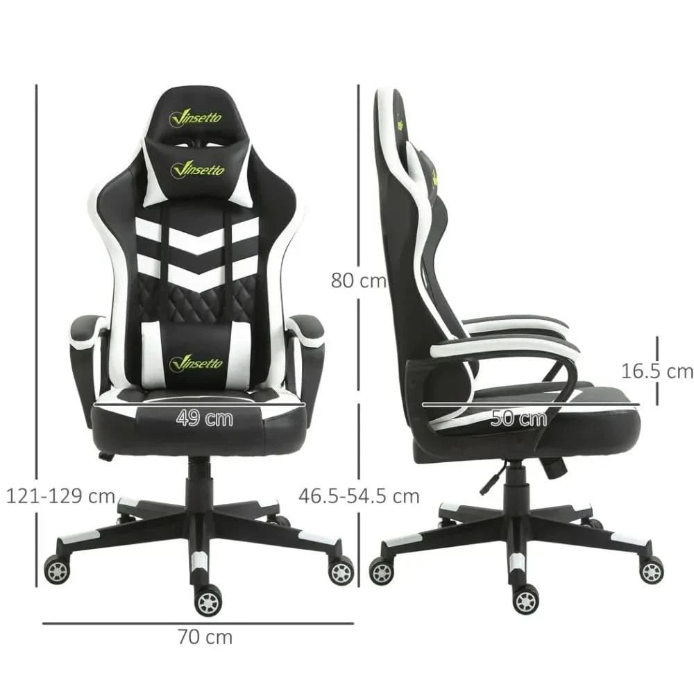 Racing Gaming Chair w/ Lumbar Support, Headrest, Gamer Office Chair, Black White