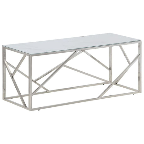 Coffee Table Silver Stainless Steel and Tempered Glass