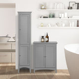 Glancy Wooden Linen Tower Tall Bathroom Cabinet Grey With Storage