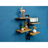 4 Tier Dark OAK Tall Multi Section Wall Shelf with Black Frame - PARGI