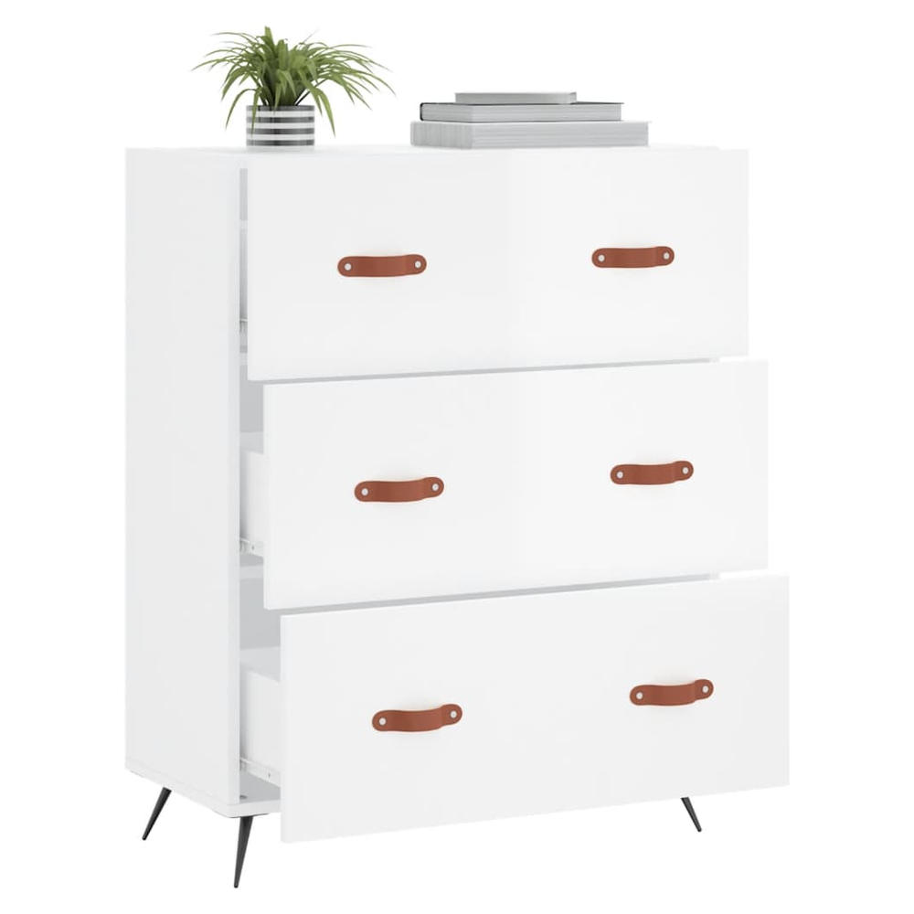 Chest of Drawers High Gloss White 69.5x34x90 cm Engineered Wood