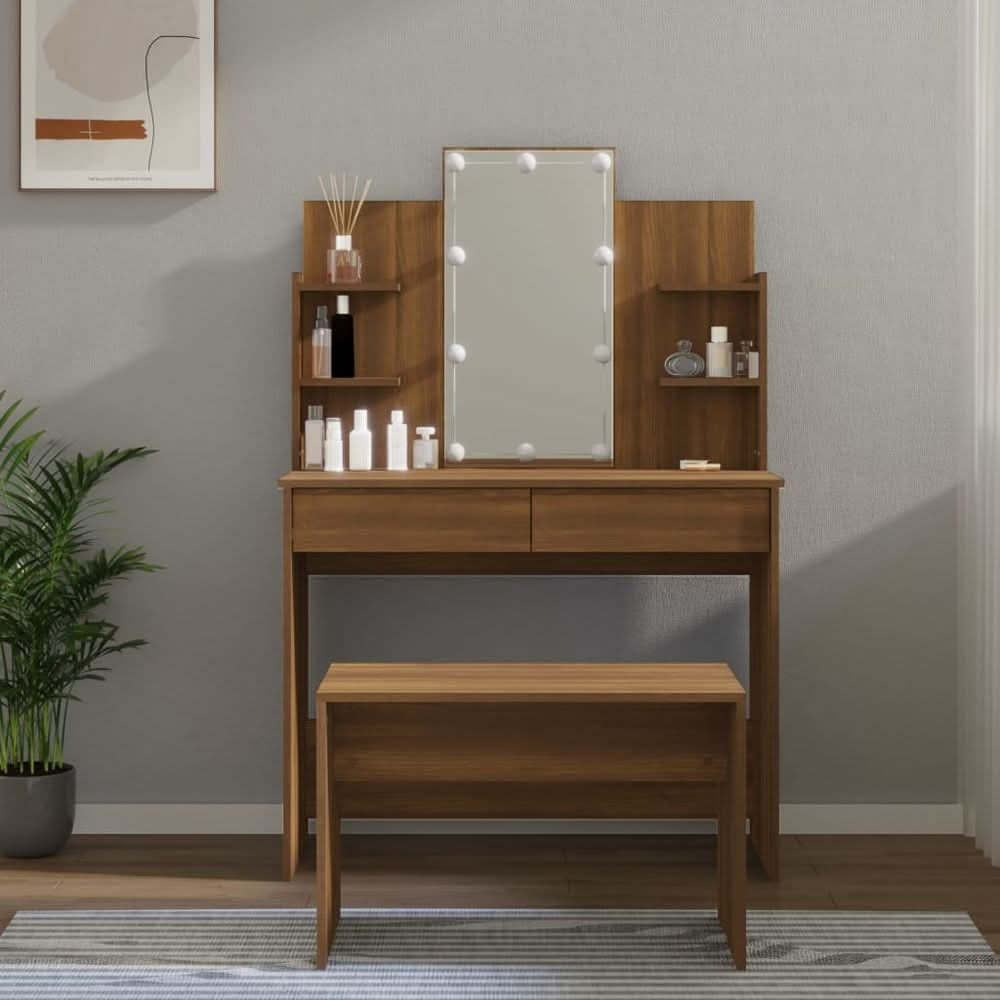 Dressing Table Set with LED Grey Sonoma Engineered Wood