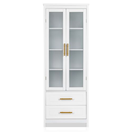 FCH MDF Spray Paint 2 Glass Doors 2 Pumping Cabinet White