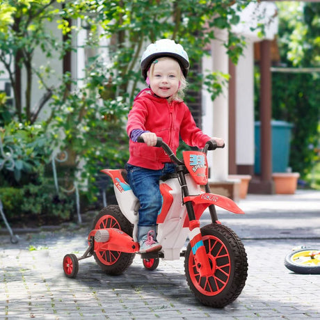 Kids Motorbike Electric Ride-On Toy w/ Training Wheels, for 3-5 Years - Red