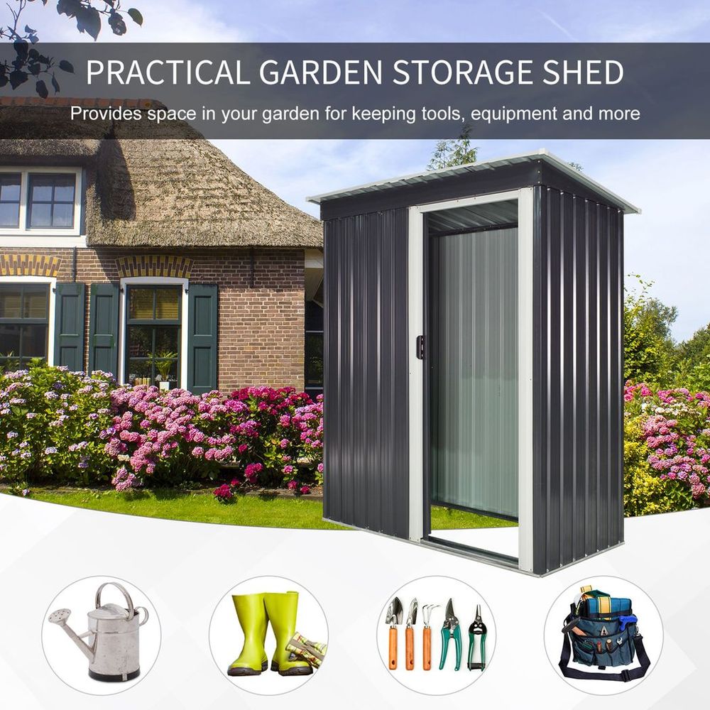 Outsunny 5 x 3ft Garden Storage Shed Sliding Door Sloped Roof Tool Black