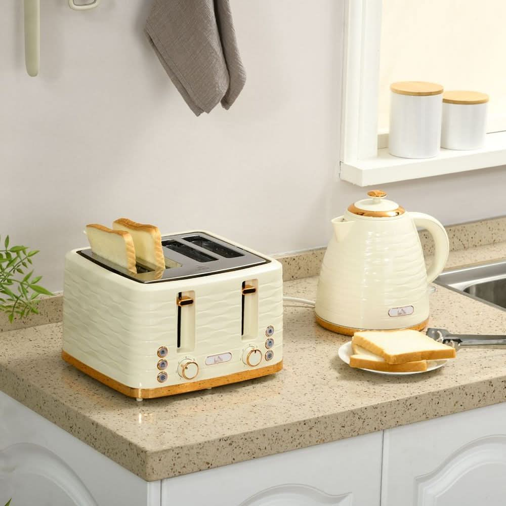 Kettle and Toaster Set 1.7L Rapid Boil Kettle & 4 Slice Toaster Beige