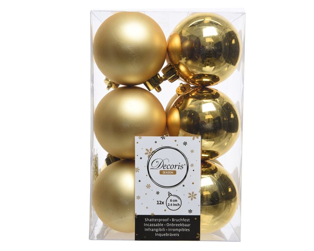 Shatterproof Light Gold Bauble  6cm Pack of 12 - Christmas