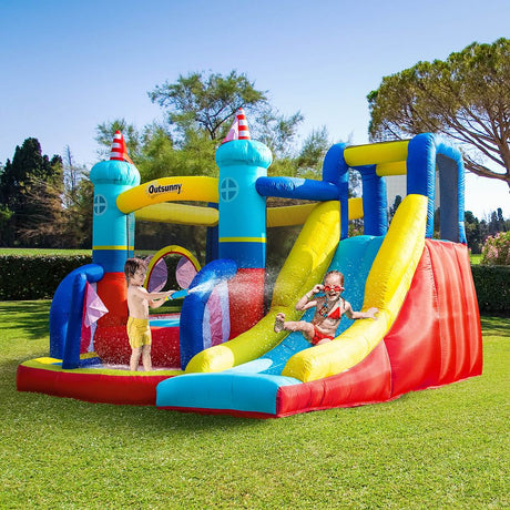 Kids Bouncy Castle with Slide Pool Trampoline Climbing Wall w/ Blower