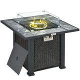 Gas Fire Pit Table w/ Rain Cover, Windscreen & Glass Stone, 50,000 BTU