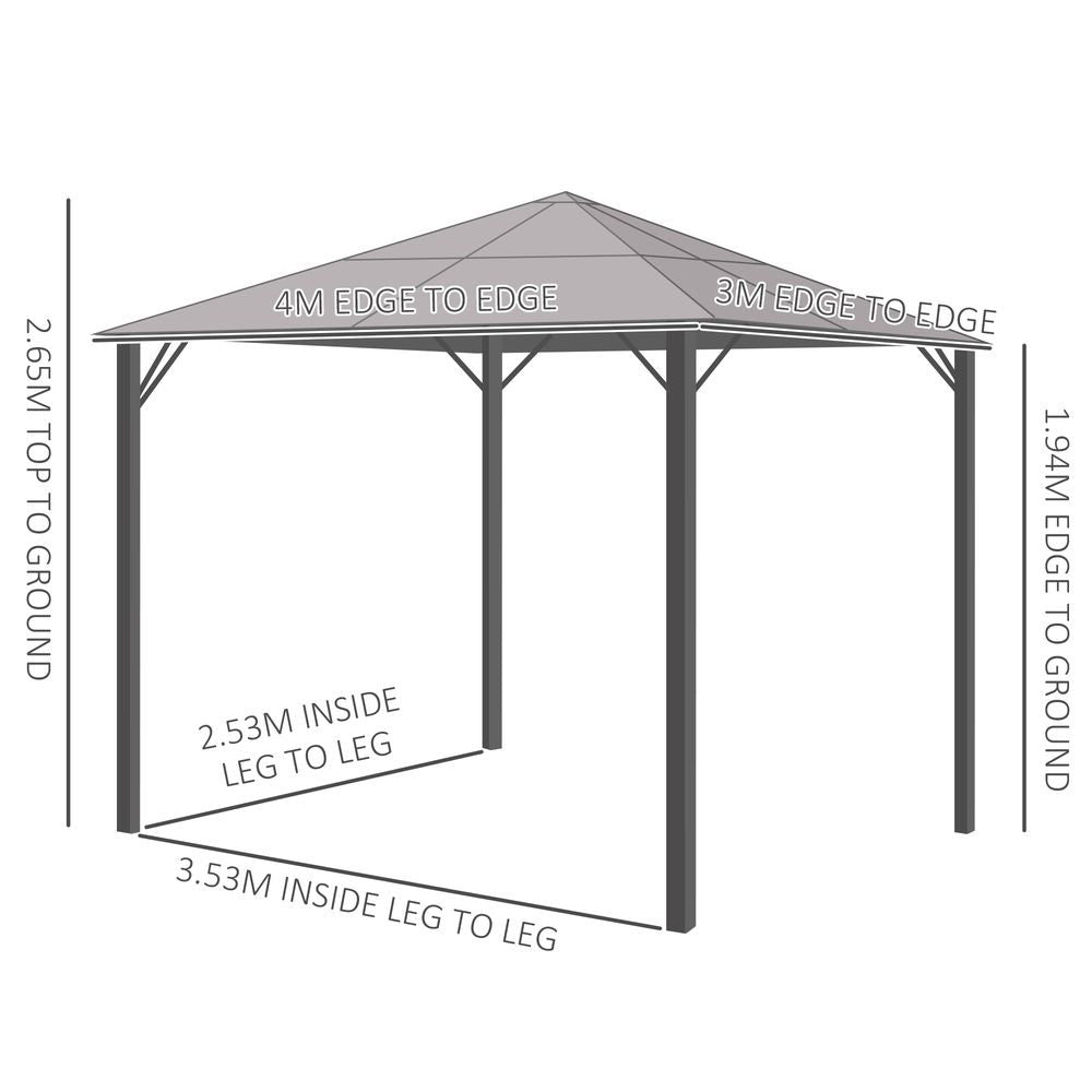 3x3(m) Polycarbonate Hardtop Gazebo Canopy w/ Aluminium Frame Netting & Curtains