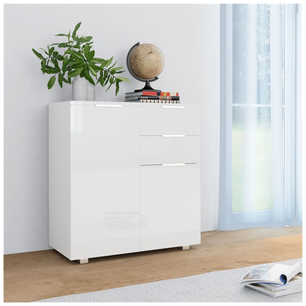 Sideboard High Gloss White 71x35x76 cm Engineered Wood