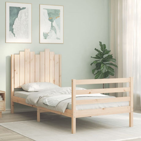 Bed Frame with Headboard Grey 140x190 cm Solid Wood