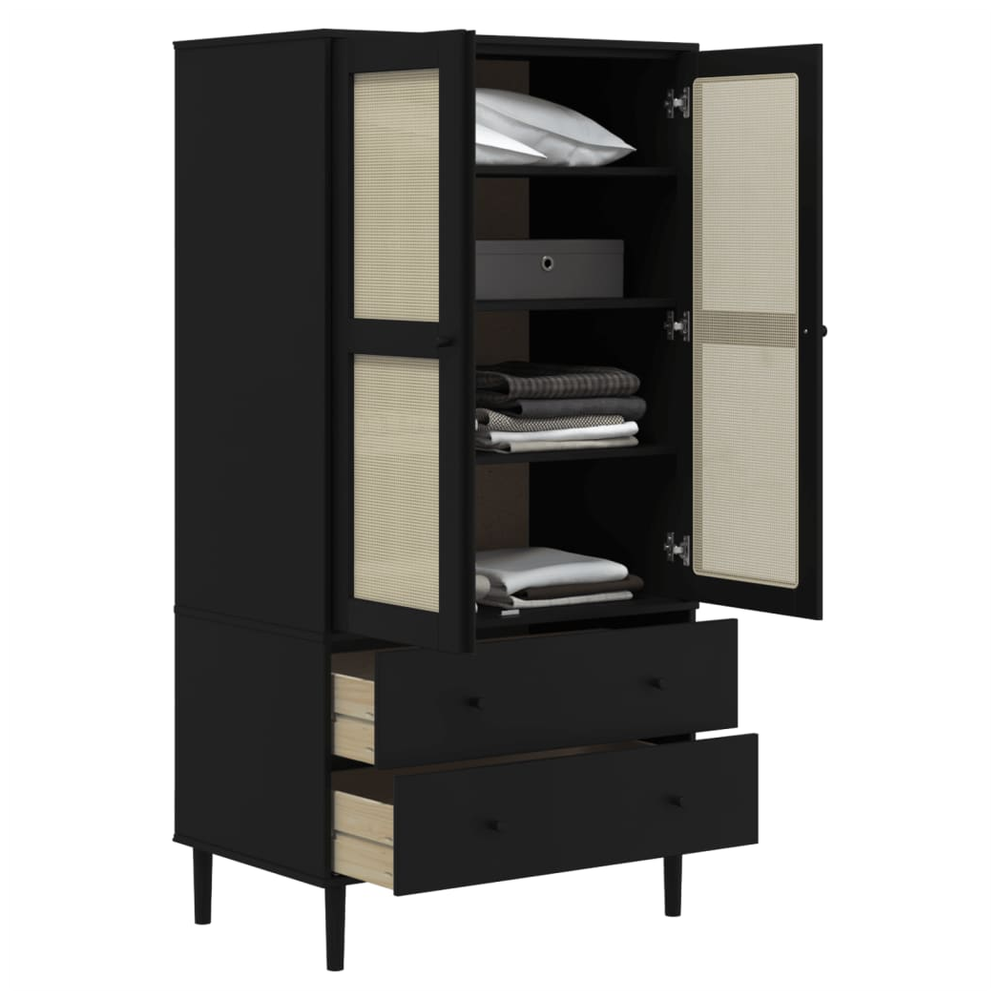 Wardrobe SENJA Rattan Look Black 90x55x175 cm Solid Wood Pine