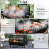 Outsunny 3-in-1 BBQ Rotisserie Grill Roaster Fire Pit for Outdoor Picnic Camping