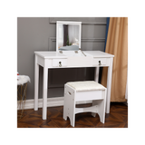 【】Flip Single Mirror Double Drawers Straight Feet Dresser White