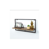 Wide Dark OAK Floating Wall Shelf with Black Frame