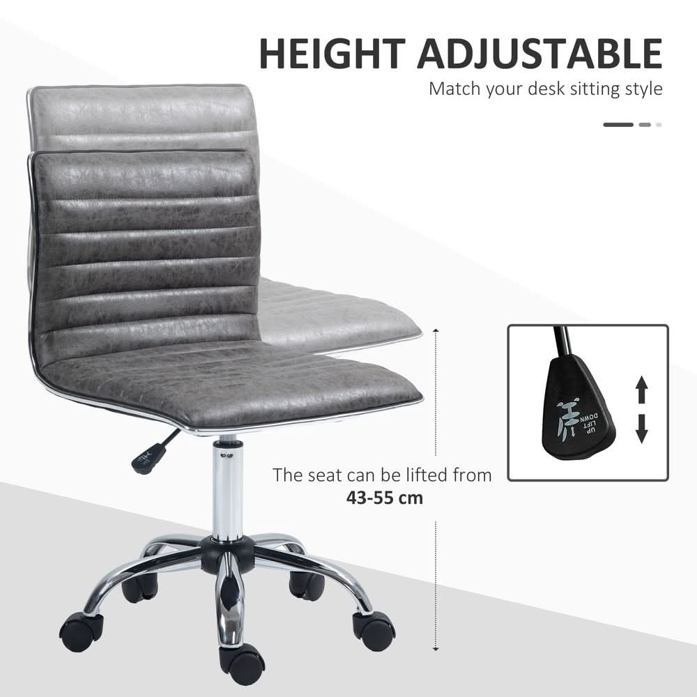 Armless Mid-Back Adjustable Office Chair with 360 Swivel Grey