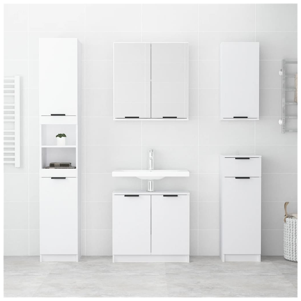 5 Piece Bathroom Cabinet Set White Engineered Wood