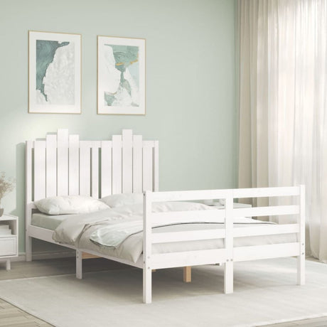 Bed Frame with Headboard Grey 140x190 cm Solid Wood