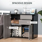 Side Cabinet  2 Door Cabinet and 2 Drawer for Home Office Grey Black