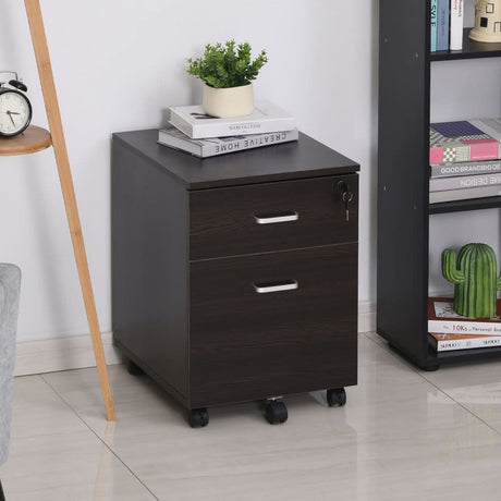 2-Drawer Locking Office Filing Cabinet 5 Wheels Rolling Storage Brown Vinsetto