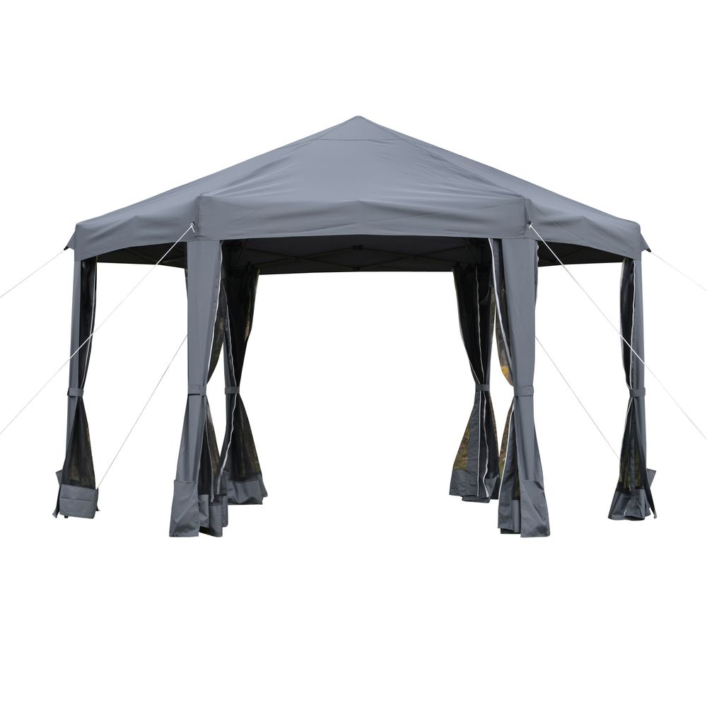 3.2m Pop Up Gazebo Hexagonal Tent Sun Protection with Mesh Sidewalls, Handy Bag