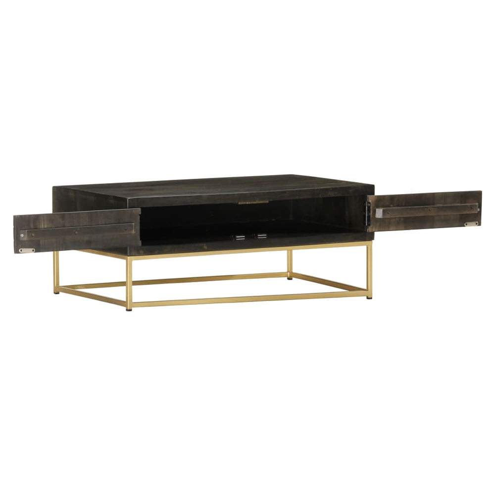 Coffee Table Black and Gold 90x50x35 cm Solid Mango Wood