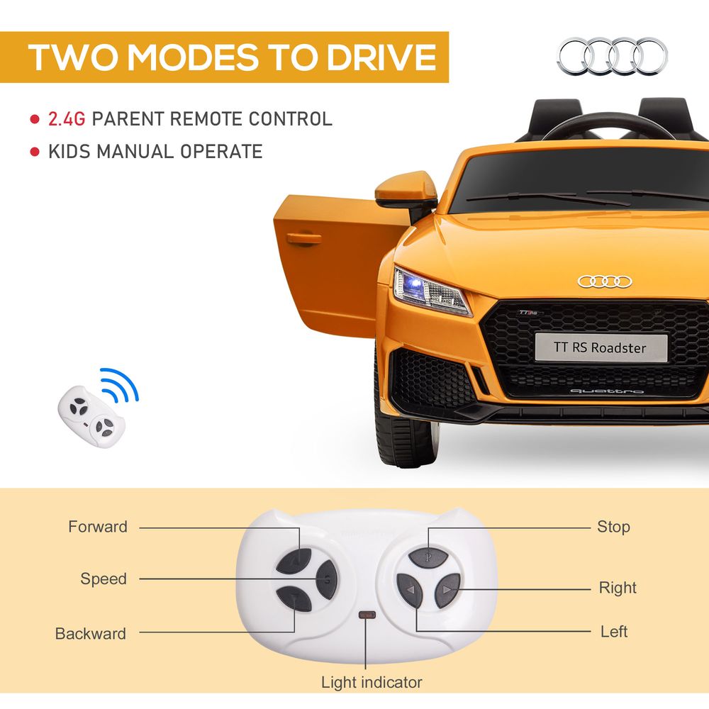 12V Battery Licensed Audi TT RS Ride-On Car w/ Removable Highlights, MP3 Player