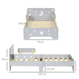 Kids Toddler Bed w/ Star and Moon Patterns, for Ages 3-6 Years - Grey