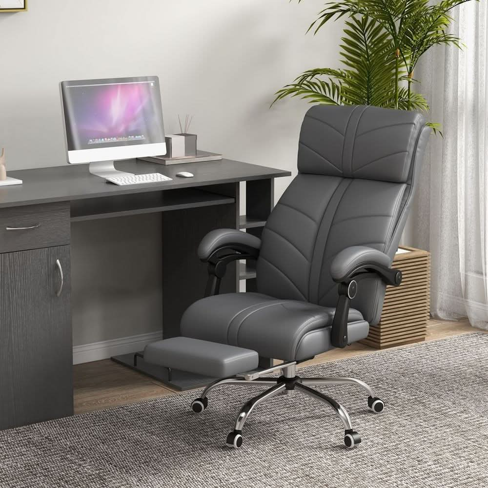 Vinsetto PU Leather Vibration Massage Office Chair with Heat, Footrest, Grey