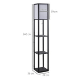 Shelf Floor Lamp, 4-tier Open Shelves, 26L x 26W x 160Hcm-Black/White