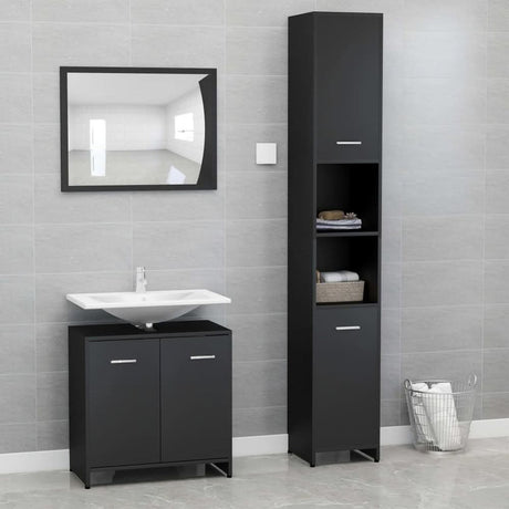 3 Piece Bathroom Furniture Set Smoked Oak Engineered Wood