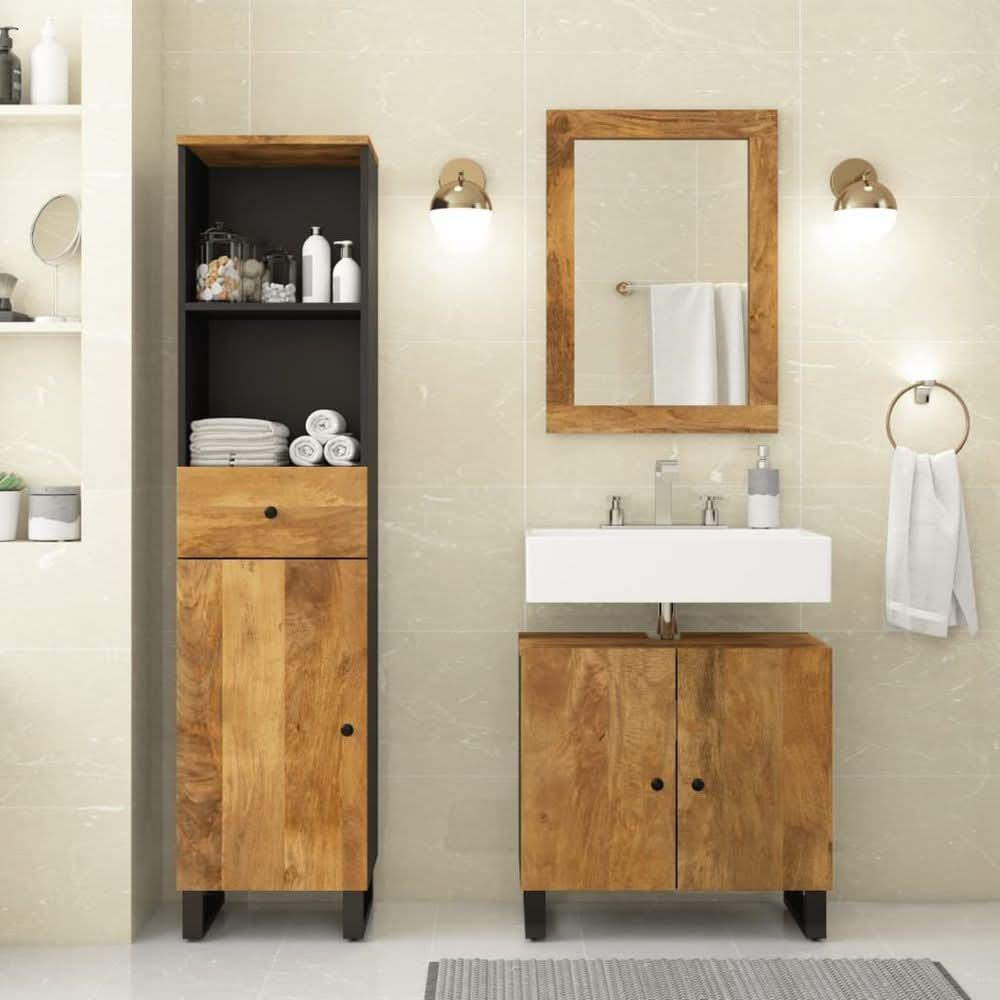 3 Piece Bathroom Furniture Set Solid Wood Mango