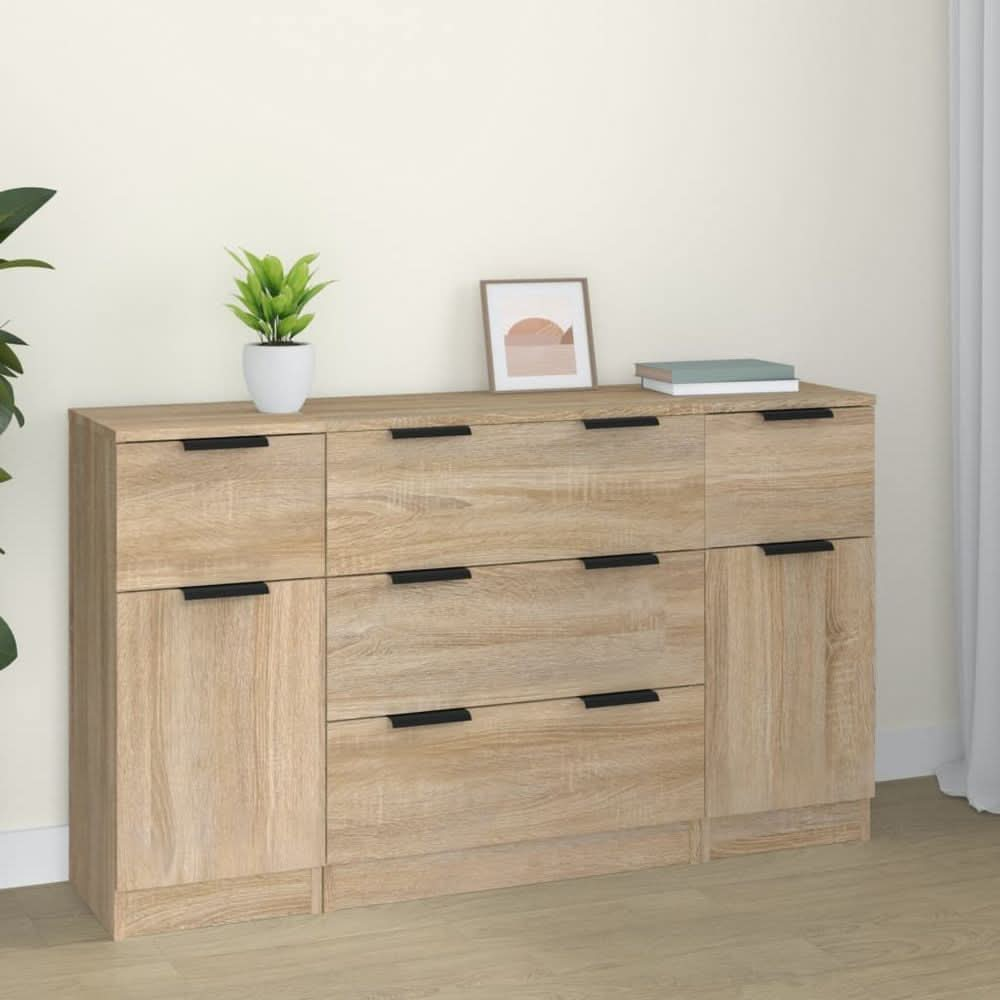 3 Piece Sideboard Set White Engineered Wood