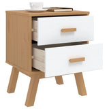 Bedside Cabinet OLDEN White and Brown Solid Wood Pine