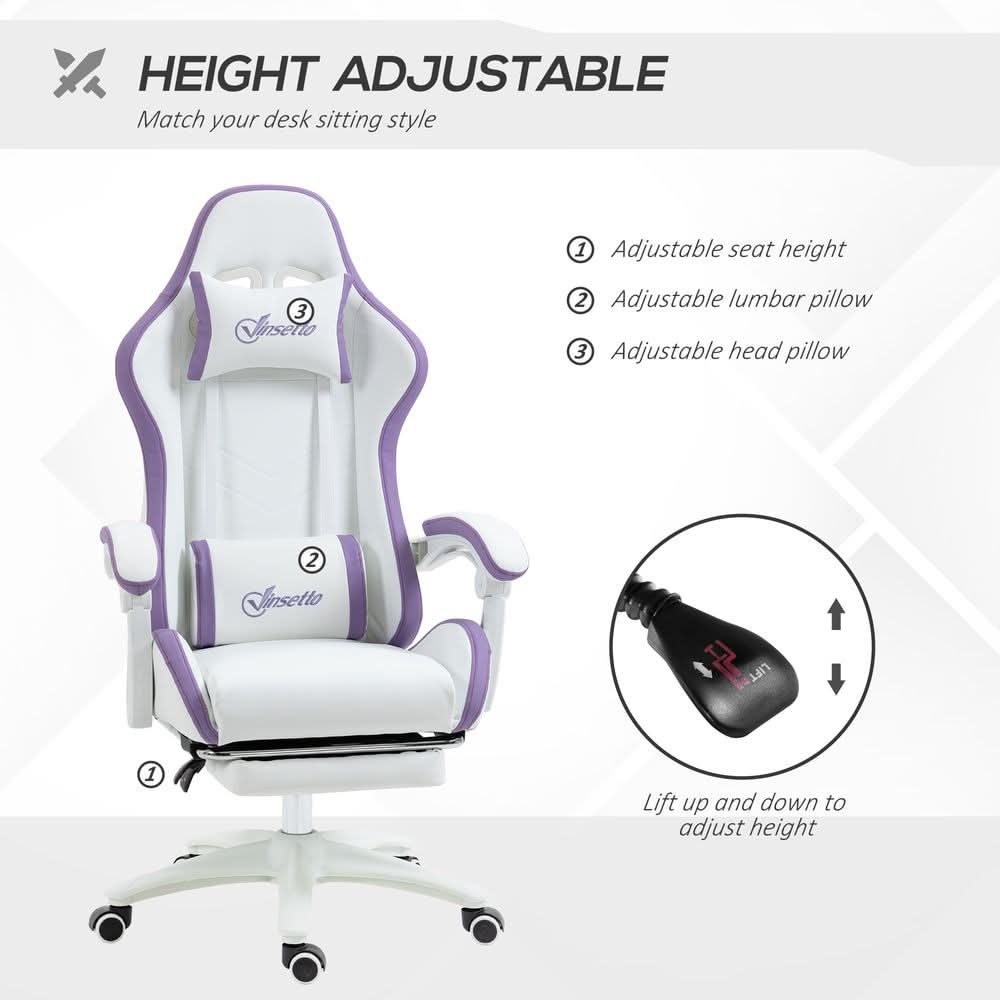 Vinsetto Racing Style Gaming Chair with Reclining Function Footrest, Purple