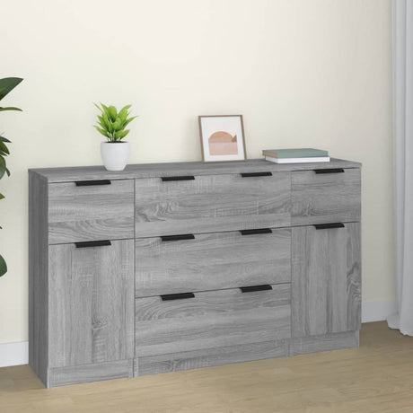 3 Piece Sideboard Set White Engineered Wood