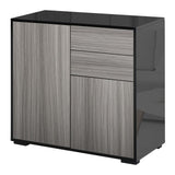 Side Cabinet  2 Door Cabinet and 2 Drawer for Home Office Grey Black