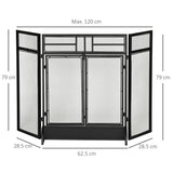 3-Panel Folding Fireplace Screen Spark Guard Metal Mesh Fireguard Black