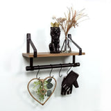 1 Tier Dark Oak Wall Shelf with Black Rail Hanging Frame