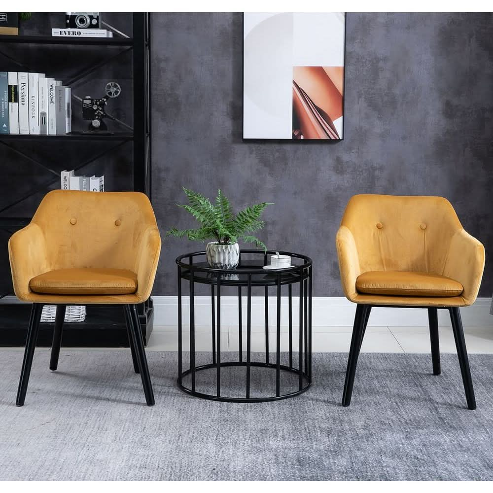 2 Pieces Modern Upholstered Fabric Bucket Seat Dining Room Armchairs - Yellow